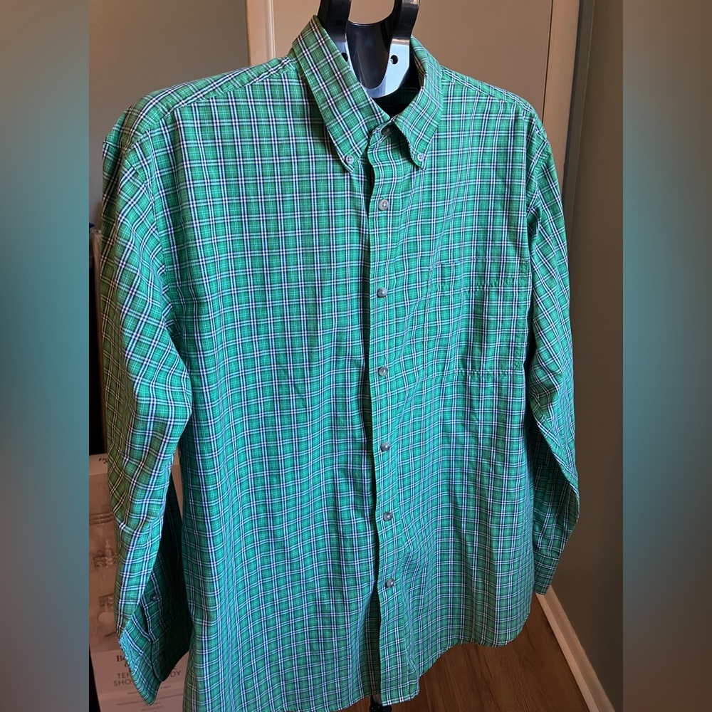 Wrangler Riata Men’s Large Green Plaid Button Down Shirt Long Sleeve